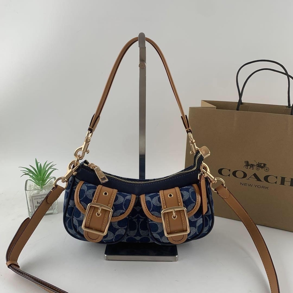 Double the Buckle, Double the Style! Coach Signature Denim Mini Pennie Bag ✨"